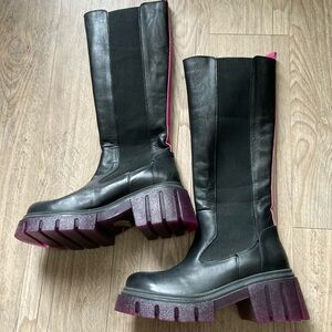 Black and Pink Rave Knee High Boots